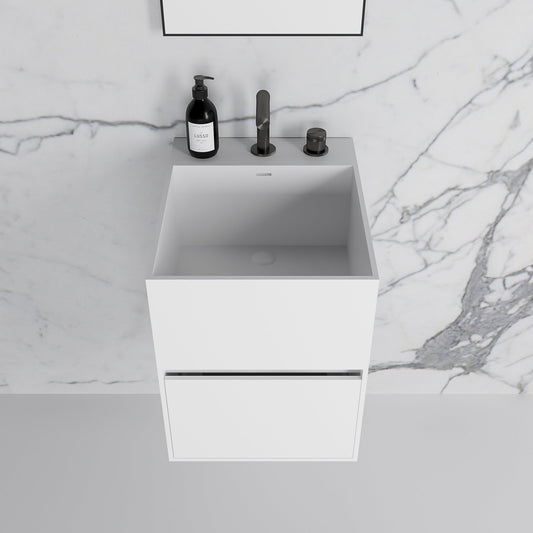 Ethos Matte White Vanity Unit with Stone Basin 400mm