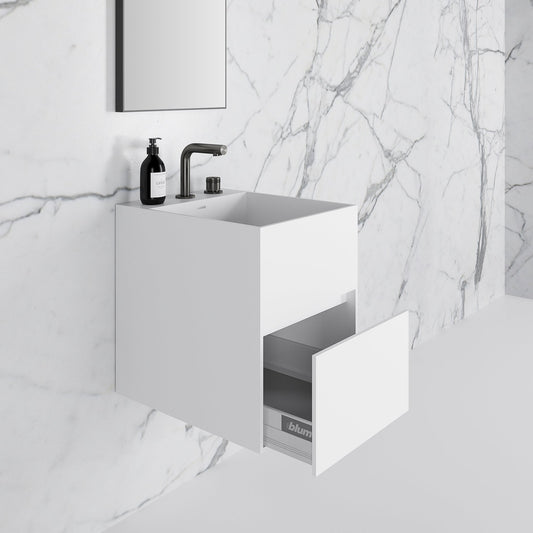 Ethos Matte White Vanity Unit with Stone Basin 400mm