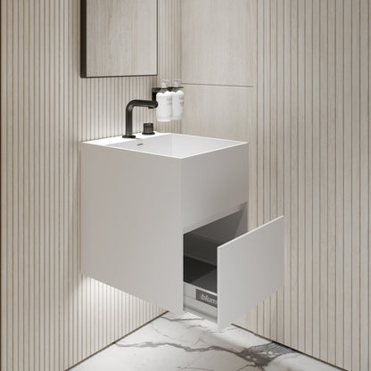 Ethos Matte White Vanity Unit with Stone Basin 400mm