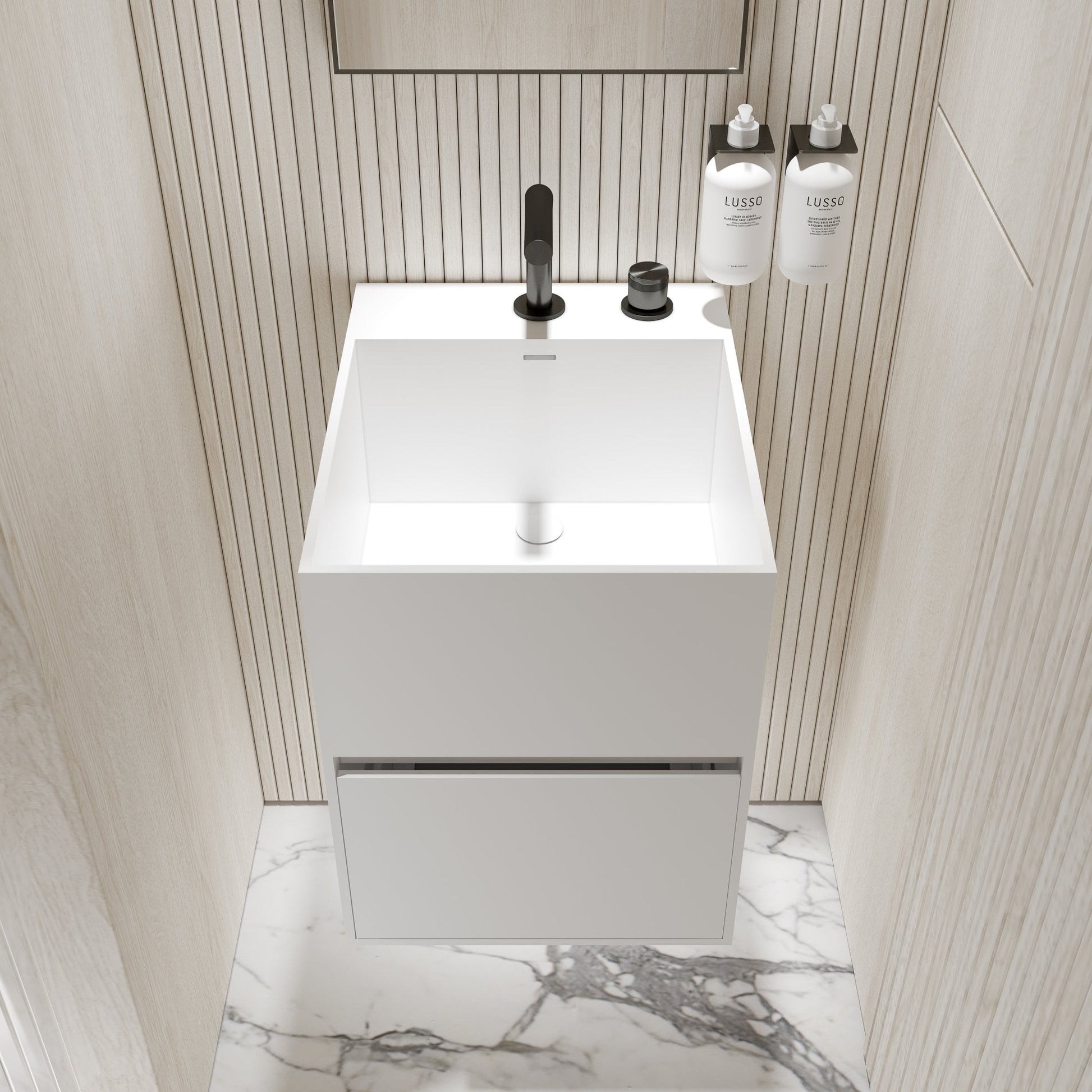 Ethos Matte White Vanity Unit with Stone Basin 400mm