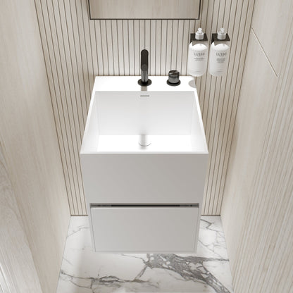 Ethos Matte White Vanity Unit with Stone Basin 400mm