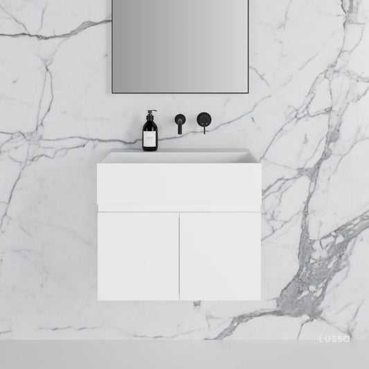 Ethos Matte White Vanity Unit with Stone Basin 600mm