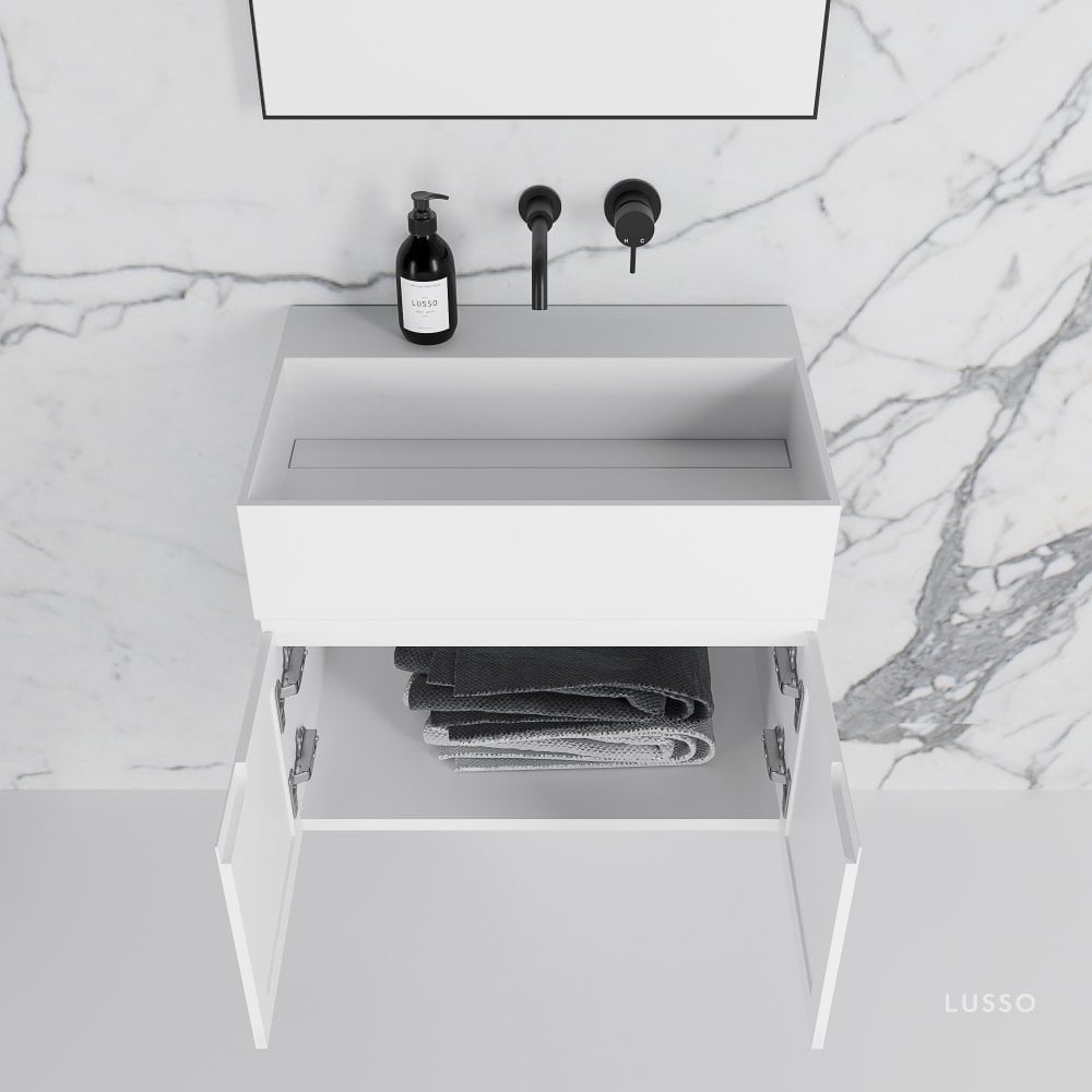 Ethos Matte White Vanity Unit with Stone Basin 600mm