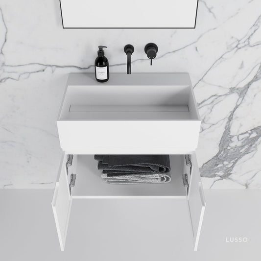 Ethos Matte White Vanity Unit with Stone Basin 600mm