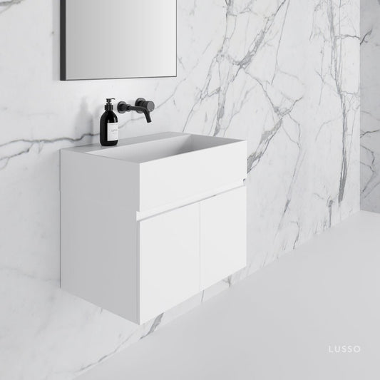 Ethos Matte White Vanity Unit with Stone Basin 600mm