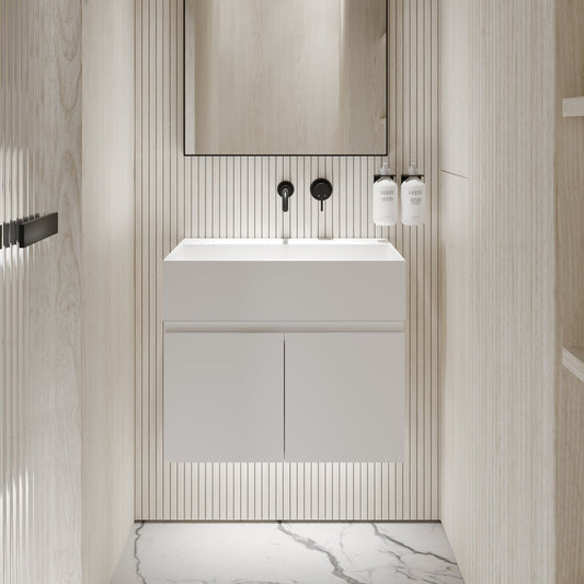 Ethos Matte White Vanity Unit with Stone Basin 600mm
