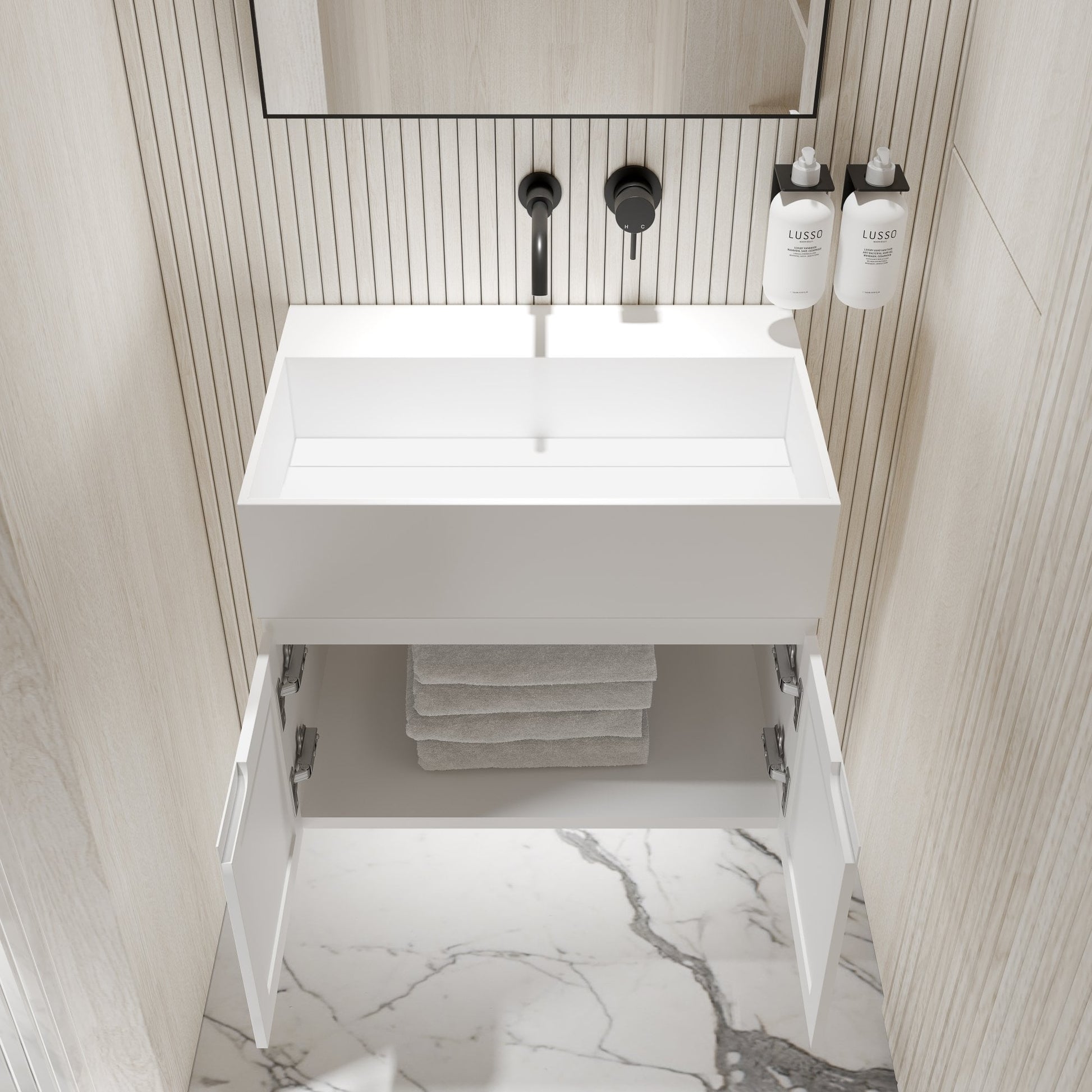 Ethos Matte White Vanity Unit with Stone Basin 600mm