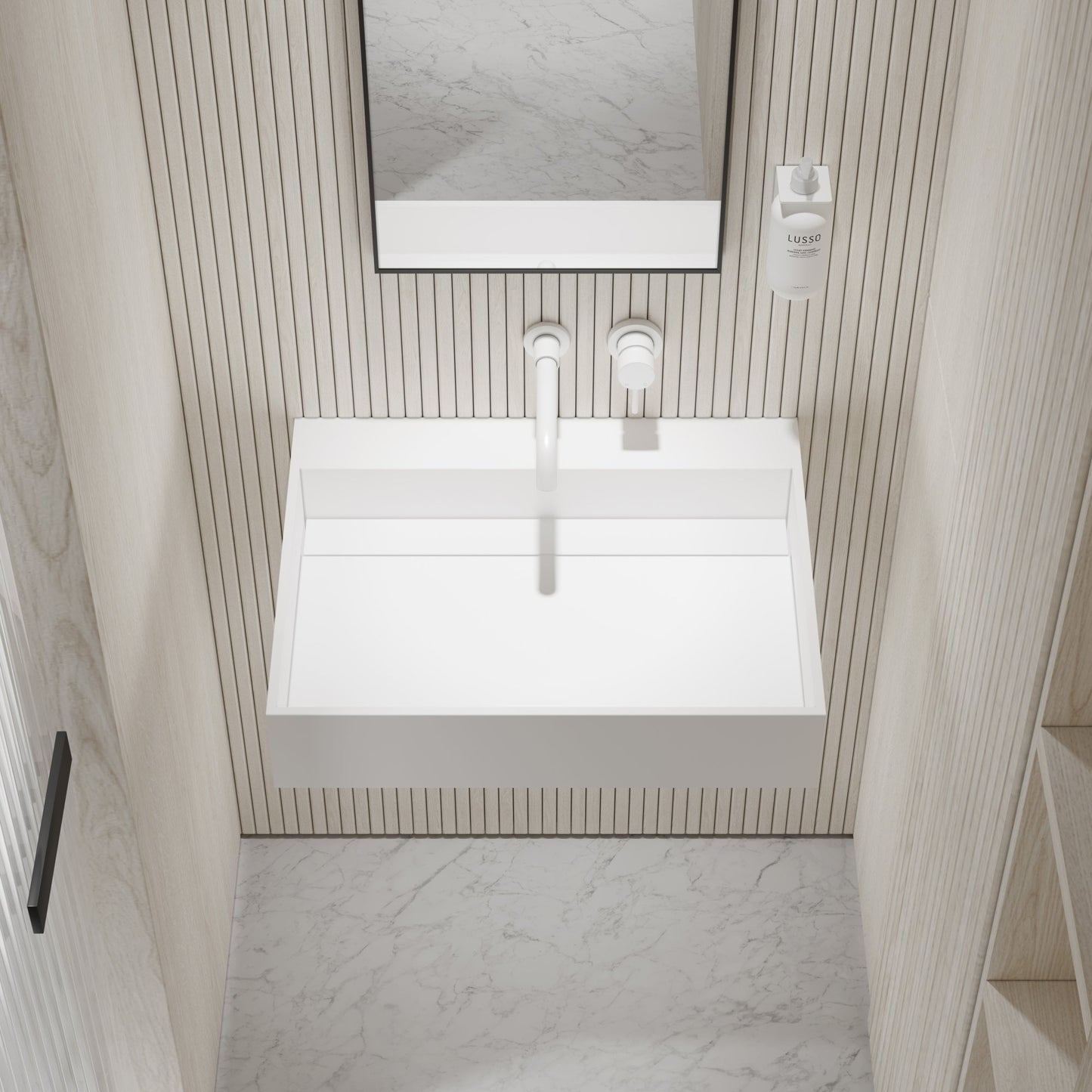 Ethos Slim Wall Hung Stone Basin 620mm