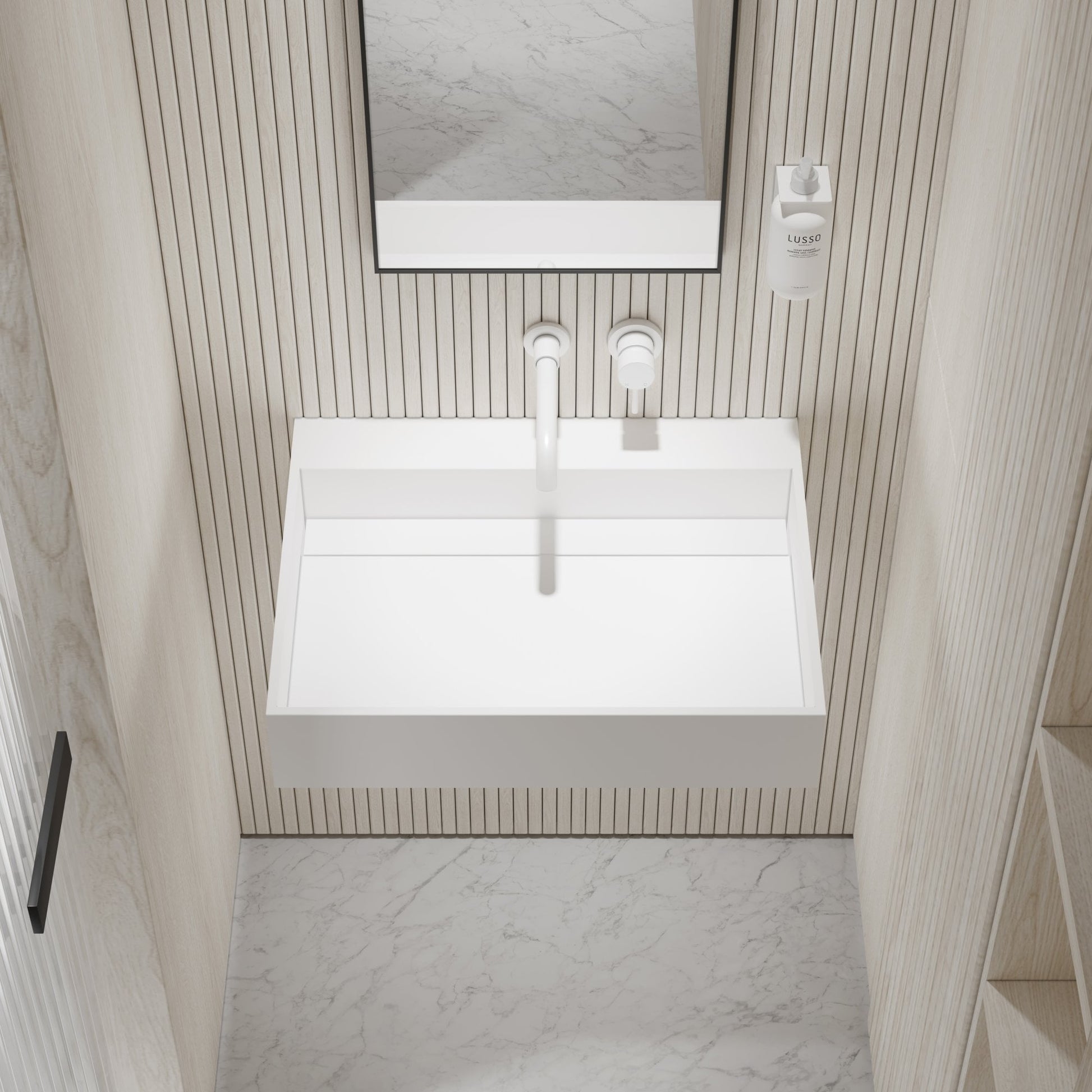 Ethos Slim Wall Hung Stone Basin 620mm