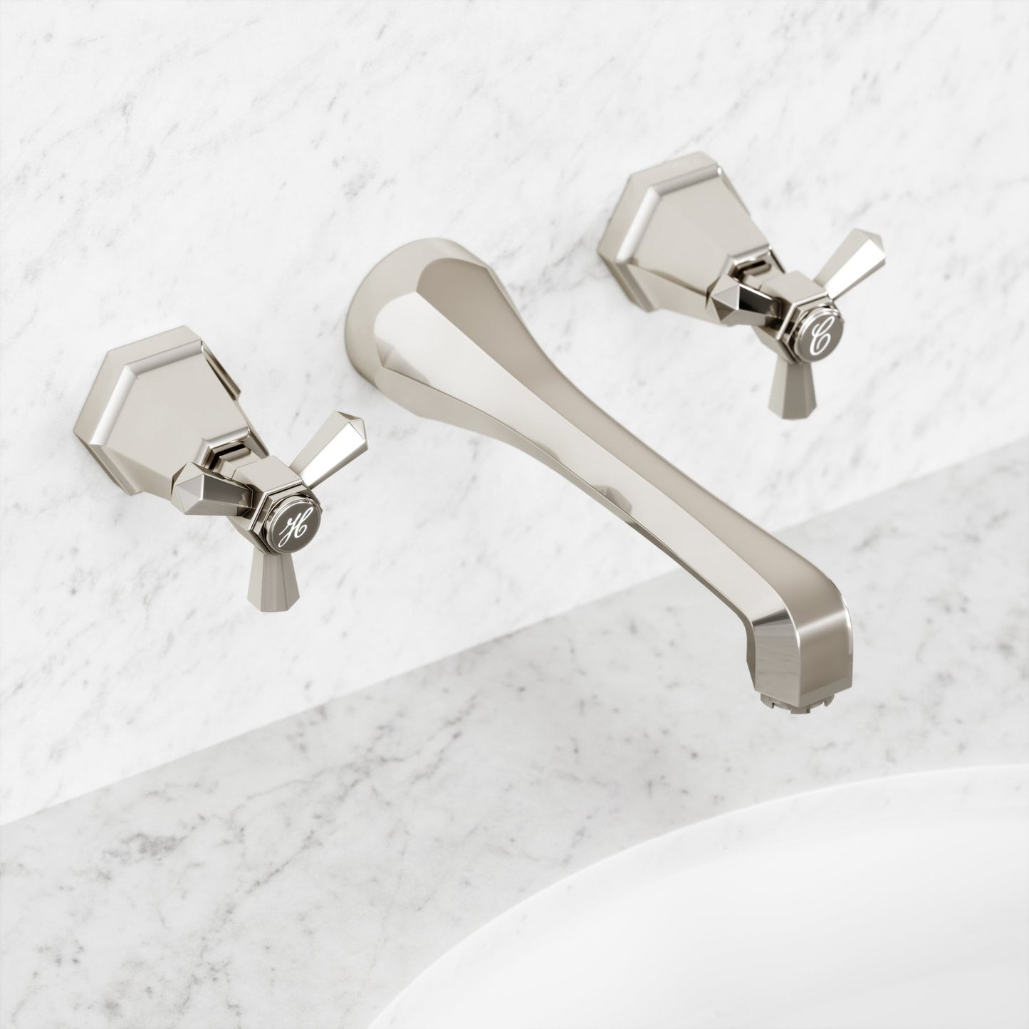 Eton Polished Nickel Wall Mounted Basin Mixer Tap