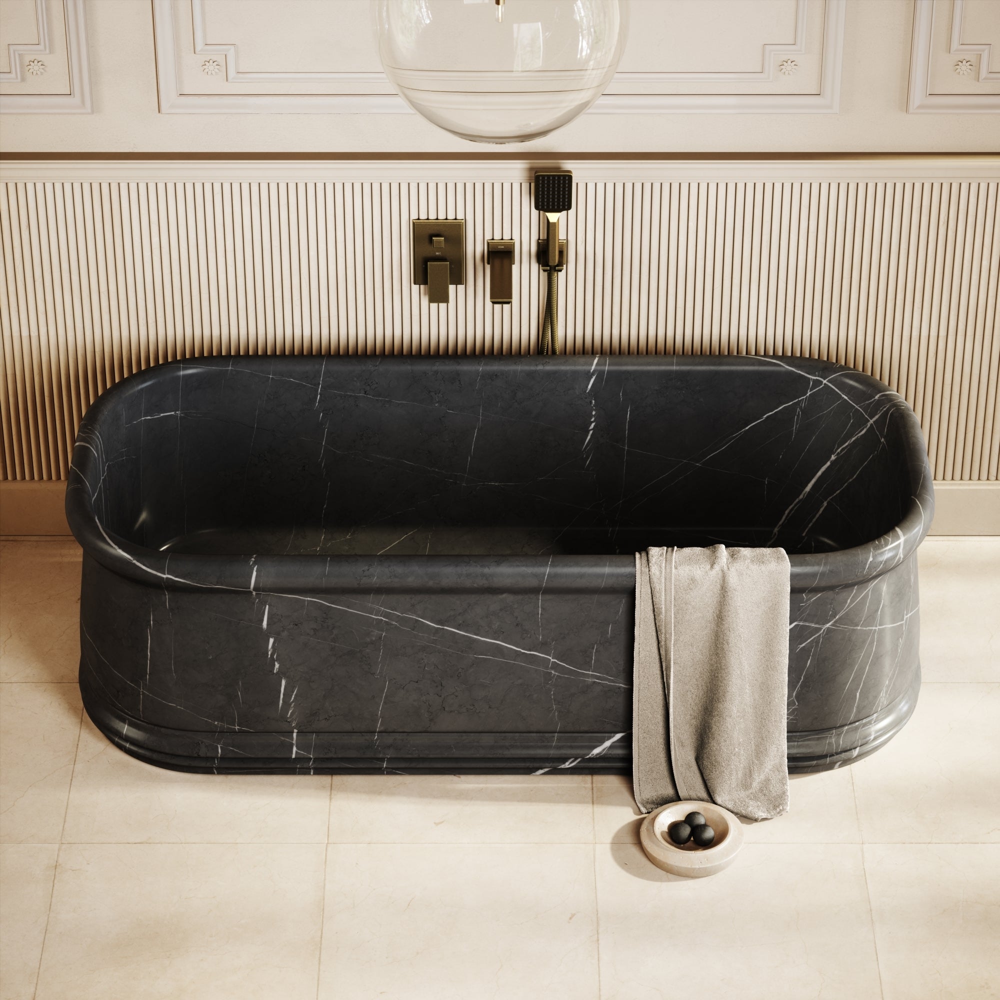 Grandeur Pietra Grey Marble Freestanding Bath 1780mm - LUSSO