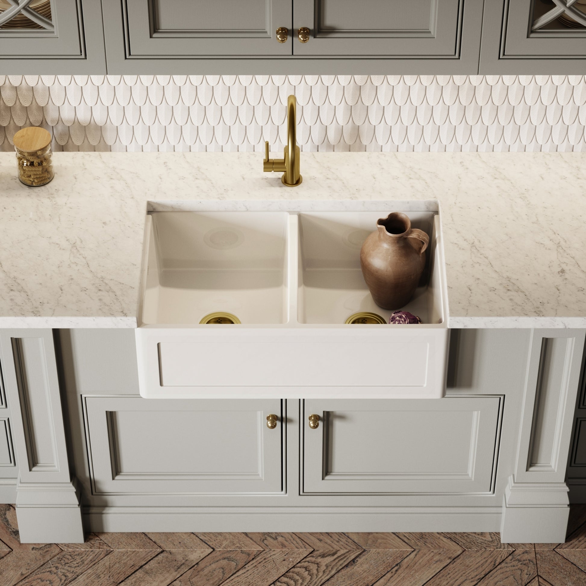 Grantley Large Double White Ceramic Butler Kitchen Sink 800mm
