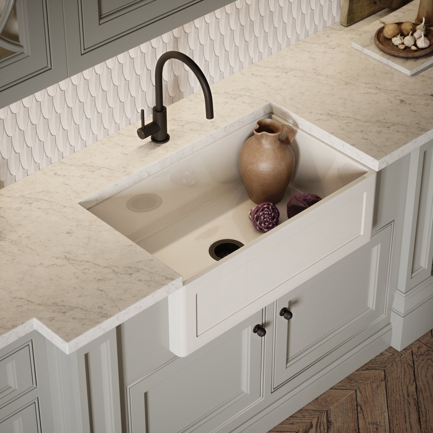 Grantley Large Single White Ceramic Butler Kitchen Sink 800mm
