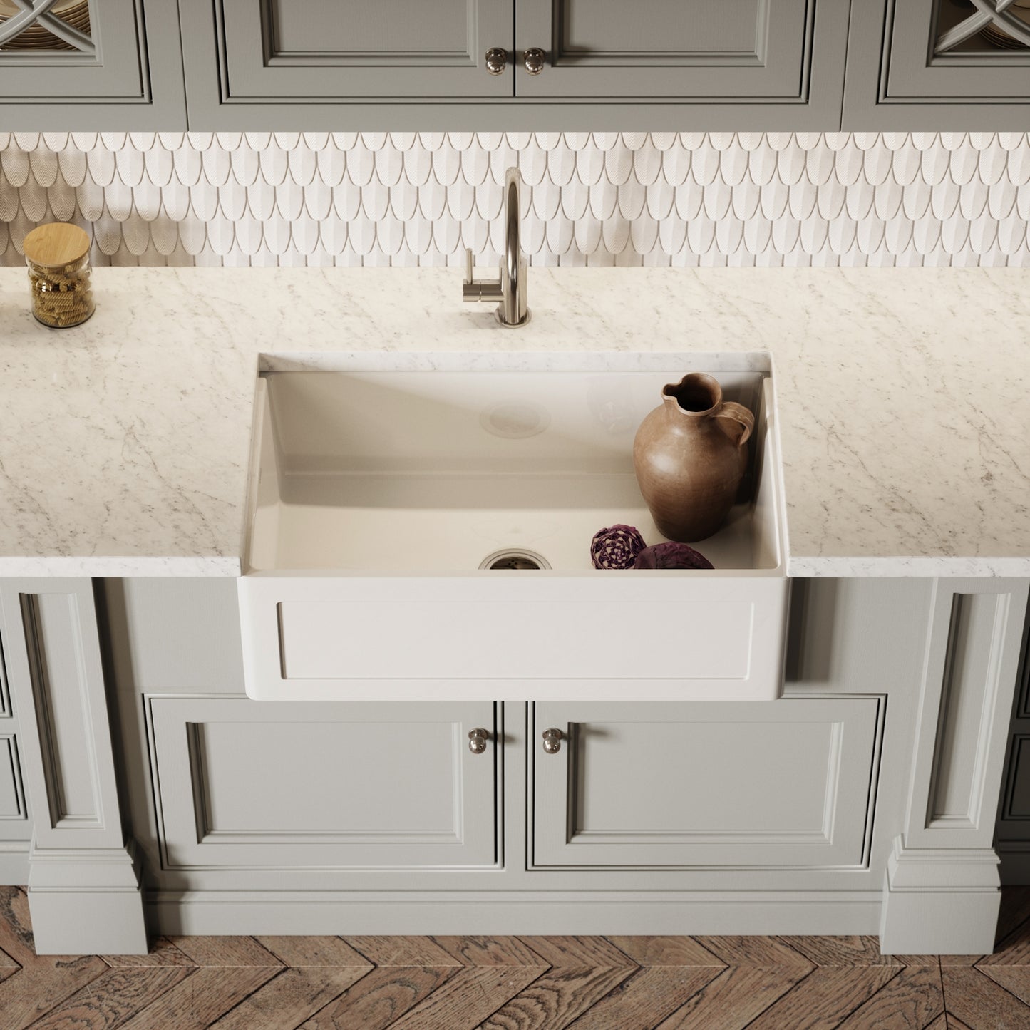 Grantley Large Single White Ceramic Butler Kitchen Sink 800mm
