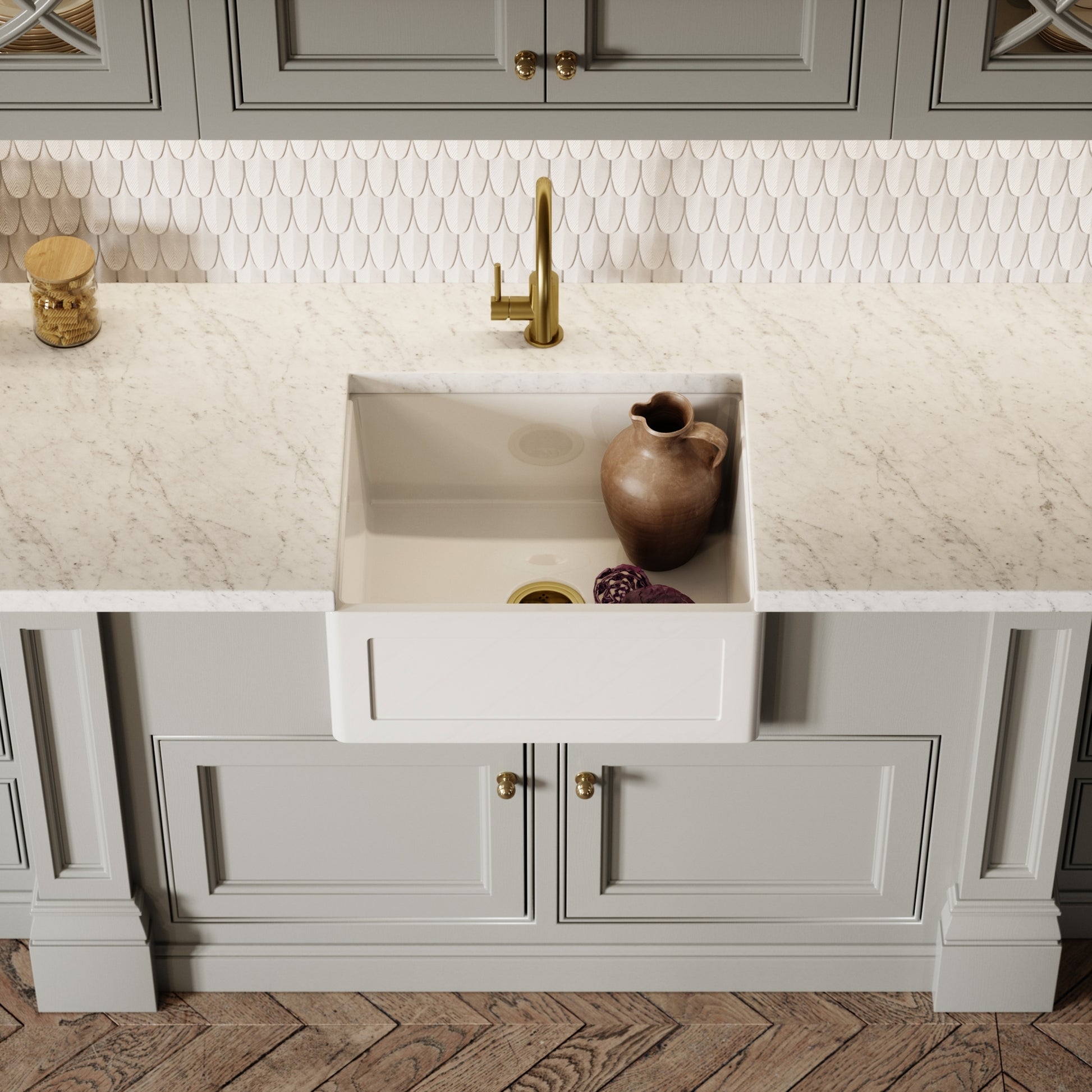 Grantley Single White Ceramic Butler Kitchen Sink 600mm