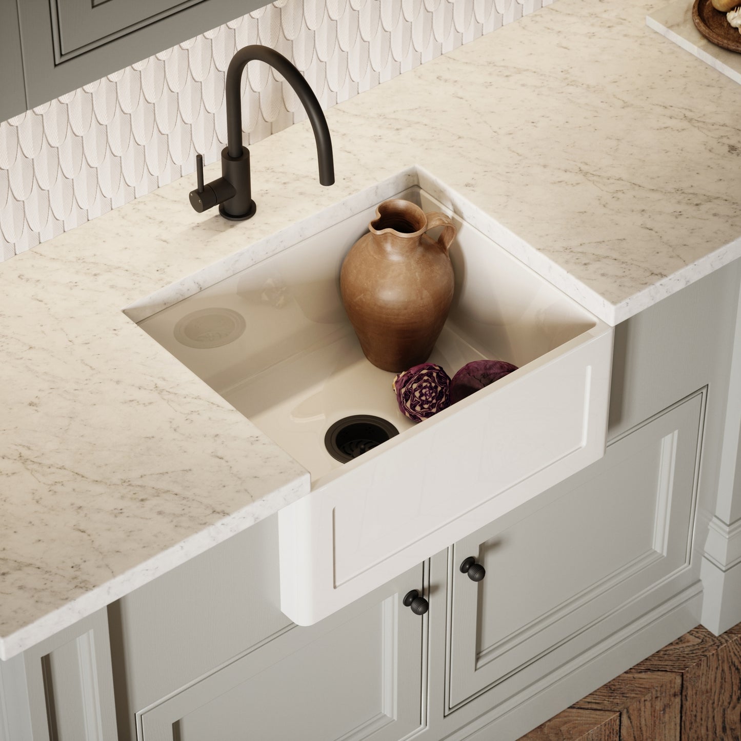 Grantley Single White Ceramic Butler Kitchen Sink 600mm