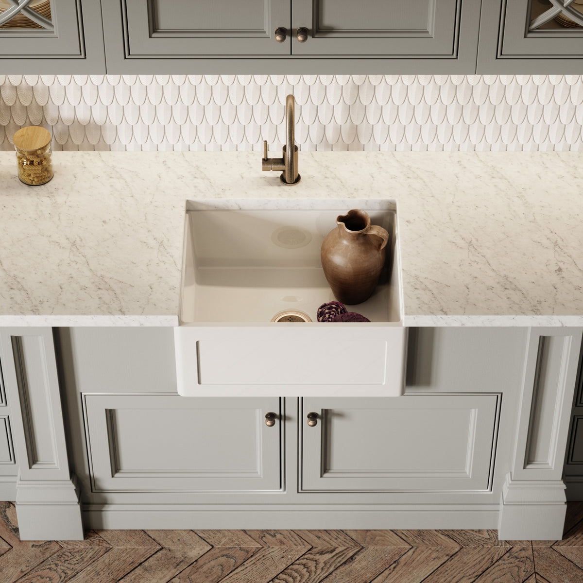 Grantley Single White Ceramic Butler Kitchen Sink 600mm