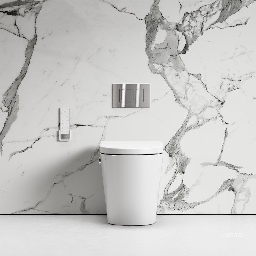 Intellismart Back To Wall Rimless Bidet Toilet with Concealed Cistern and Brushed Stainless Flush Plate