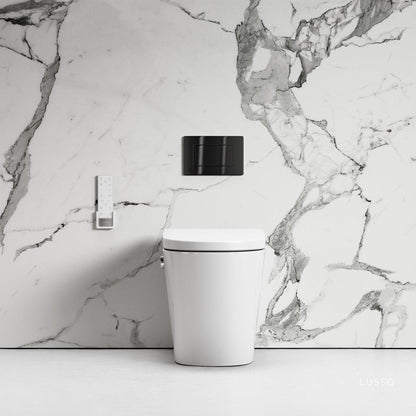 Intellismart Back To Wall Rimless Bidet Toilet with Concealed Cistern and Gunmetal Flush Plate