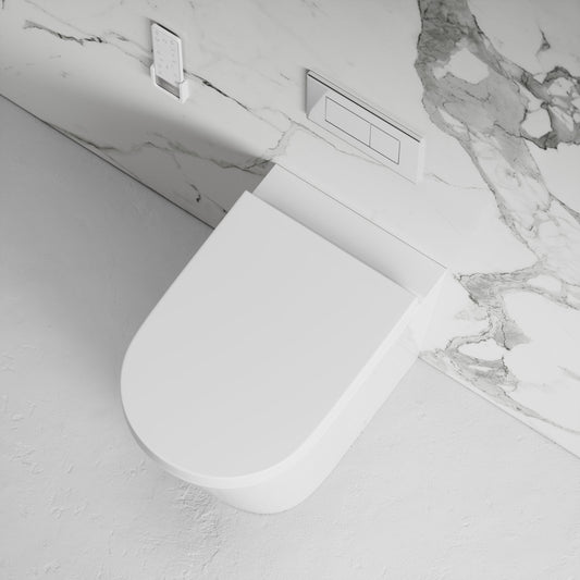 Intellismart Back To Wall Rimless Toilet Bidet Concealed Cistern and Polished Nickel Flush Plate