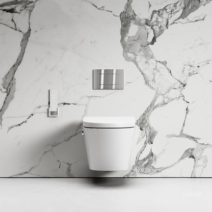 Intellismart Wall Hung Rimless Bidet Toilet with Concealed Cistern Frame and Brushed Stainless Flush Plate