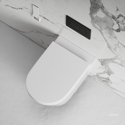 Intellismart Wall Hung Rimless Bidet Toilet with Concealed Cistern Frame and Matte Black Flush Plate