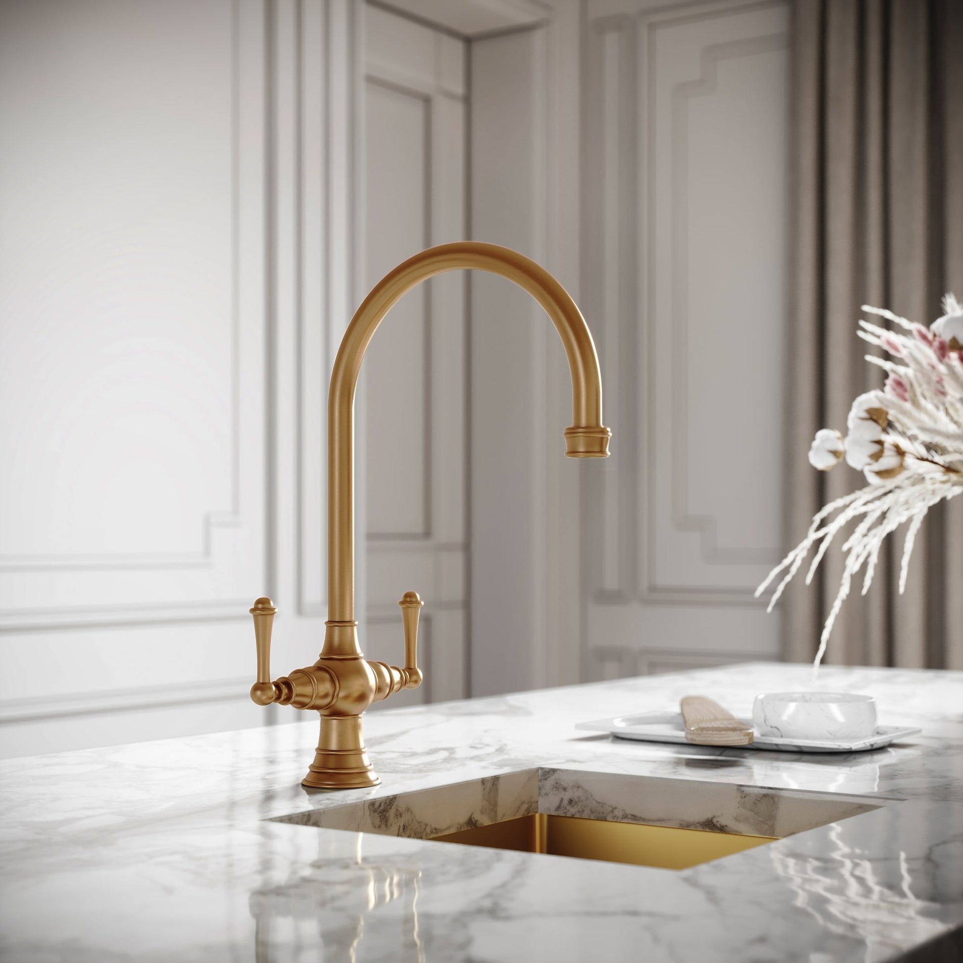 Lambeth Single Hole Traditional Kitchen Tap Brushed Gold