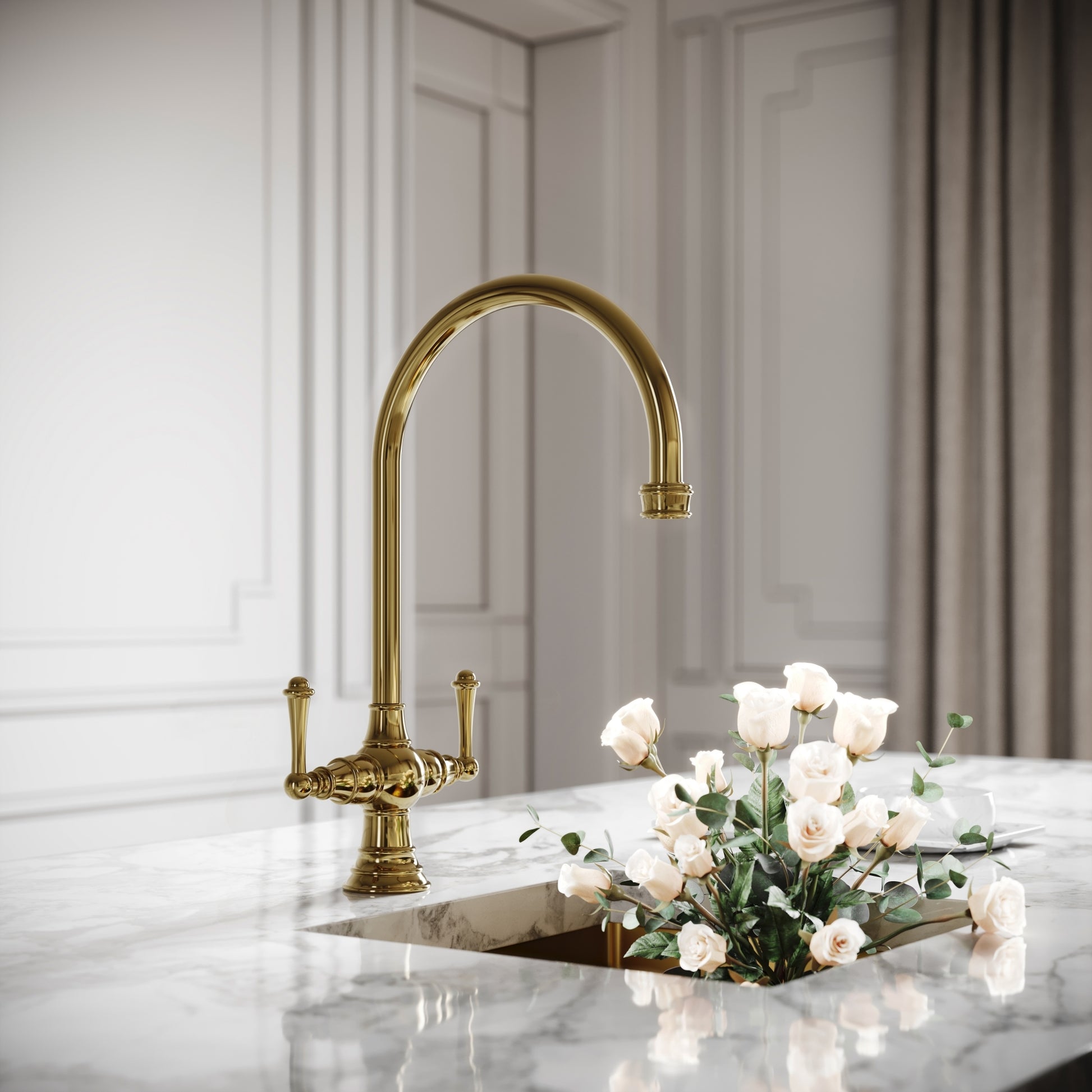 Lambeth Single Hole Traditional Kitchen Tap Polished Brass