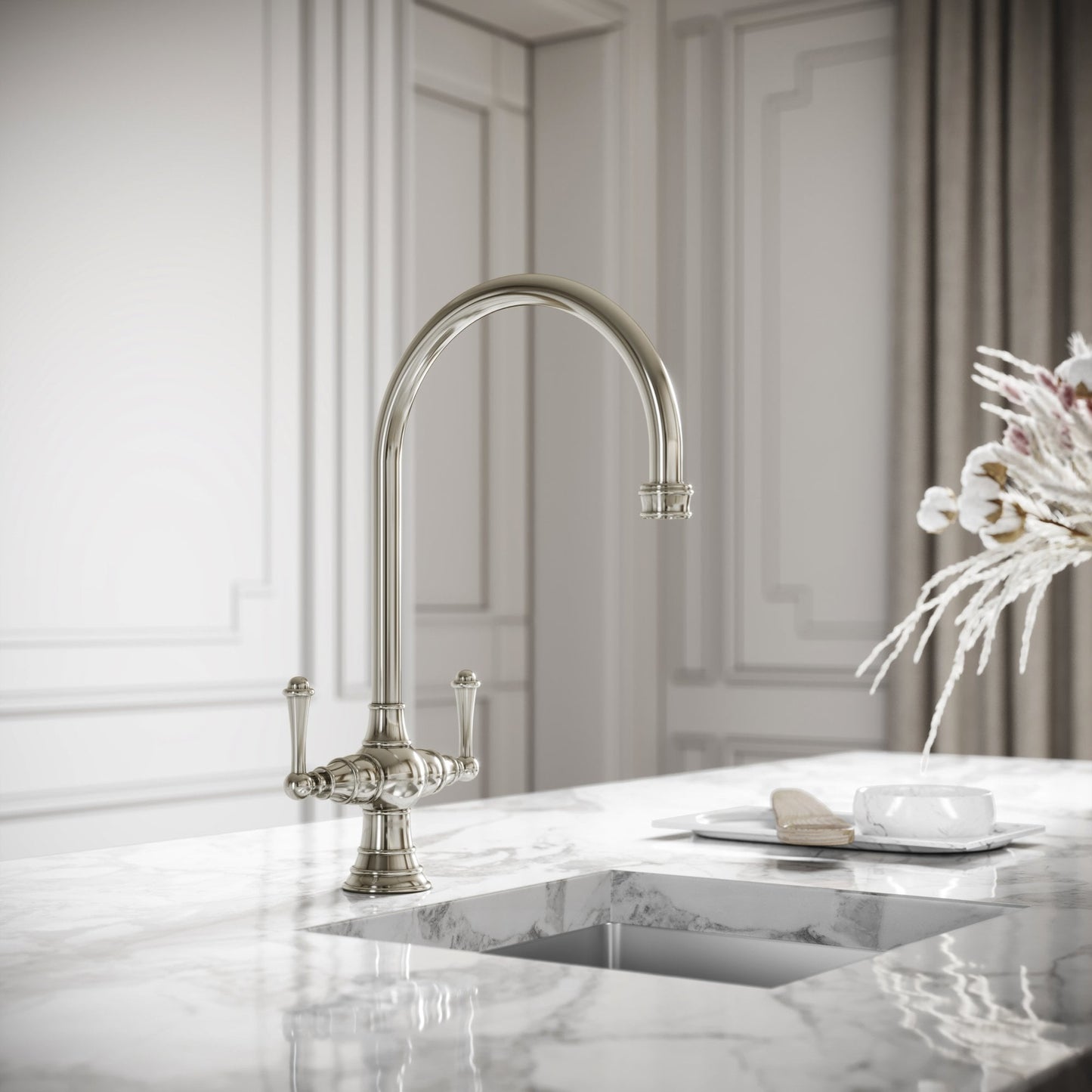 Lambeth Single Hole Traditional Kitchen Tap Polished Nickel