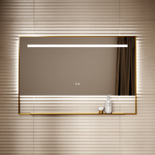 Levante Brushed Gold Mirror With Natural White LED light and Demister 1200mm