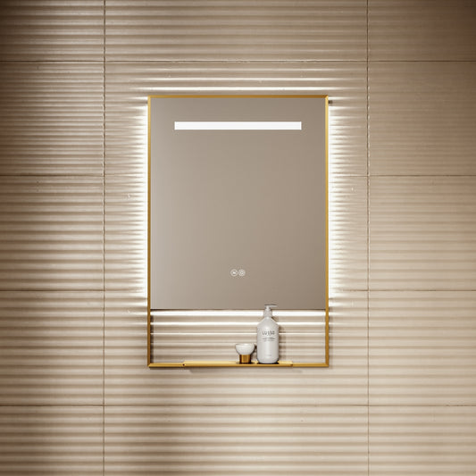 Levante Brushed Gold Mirror With Natural White LED light and Demister 600mm