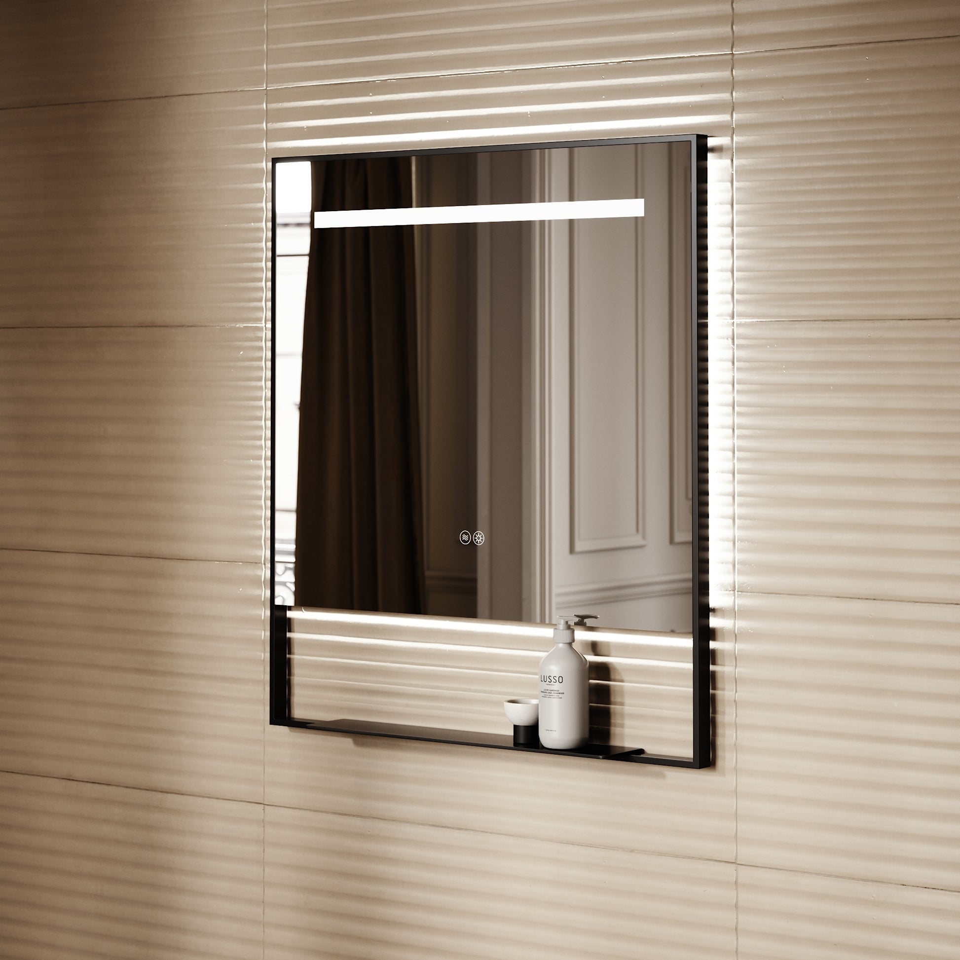 Levante Matte Black Mirror With Natural White LED light and Demister 800mm