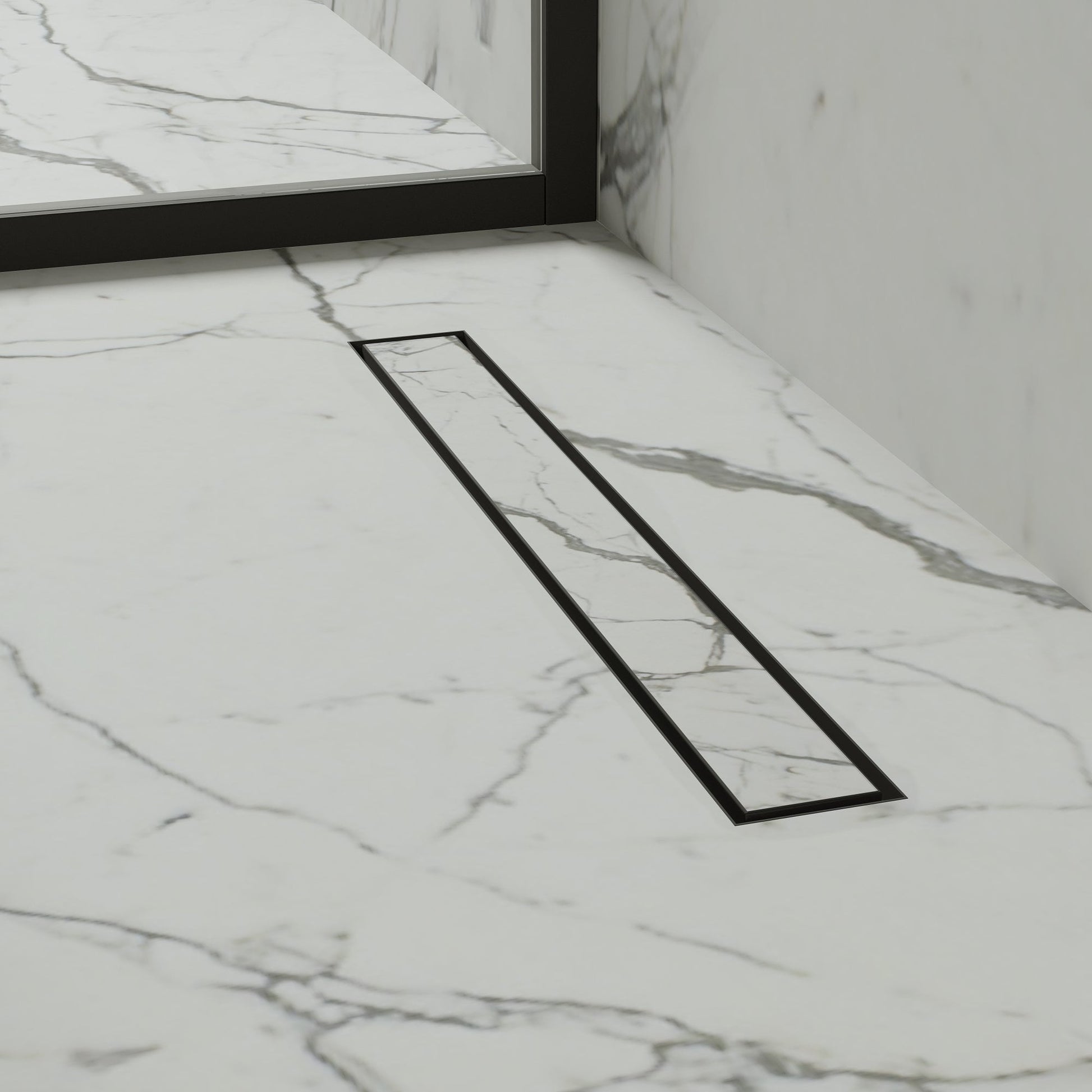 Linear Wet Room Walk in Shower Tray Kit + Tanking Kit + Matte Black Waste Kit
