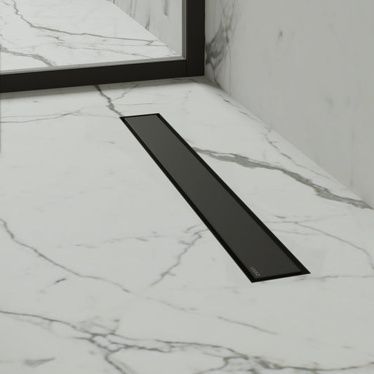 Linear Wet Room Walk in Shower Tray Kit + Tanking Kit + Matte Black Waste Kit