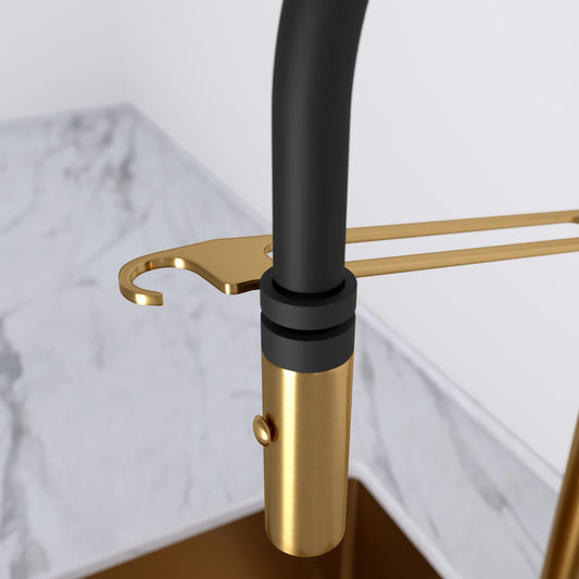 Livello Brushed Gold Pull Out Kitchen Mixer Tap