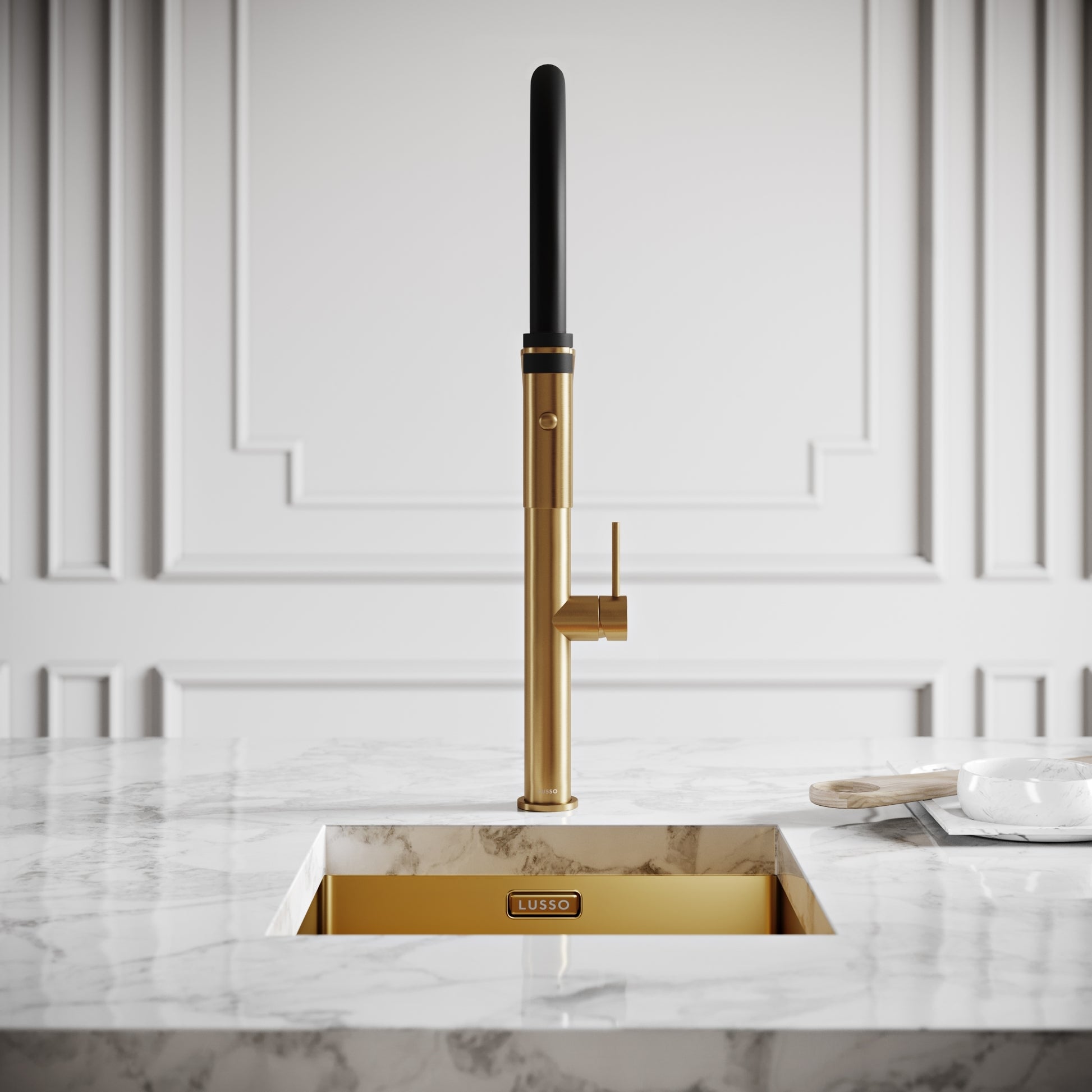 Livello Brushed Gold Pull Out Kitchen Mixer Tap