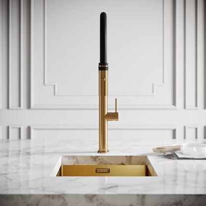 Livello Pull Out Kitchen Tap & Vello Undermount Sink In Brushed Gold