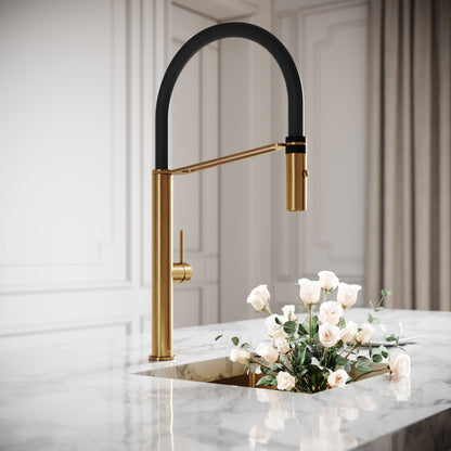 Livello Pull Out Kitchen Tap & Vello Undermount Sink In Brushed Gold