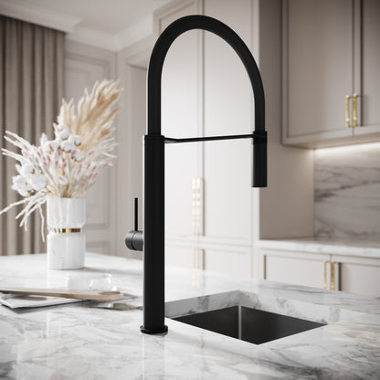 Livello Pull Out Kitchen Tap in Matte Black & Vello Undermount Kitchen Sink Black Gunmetal