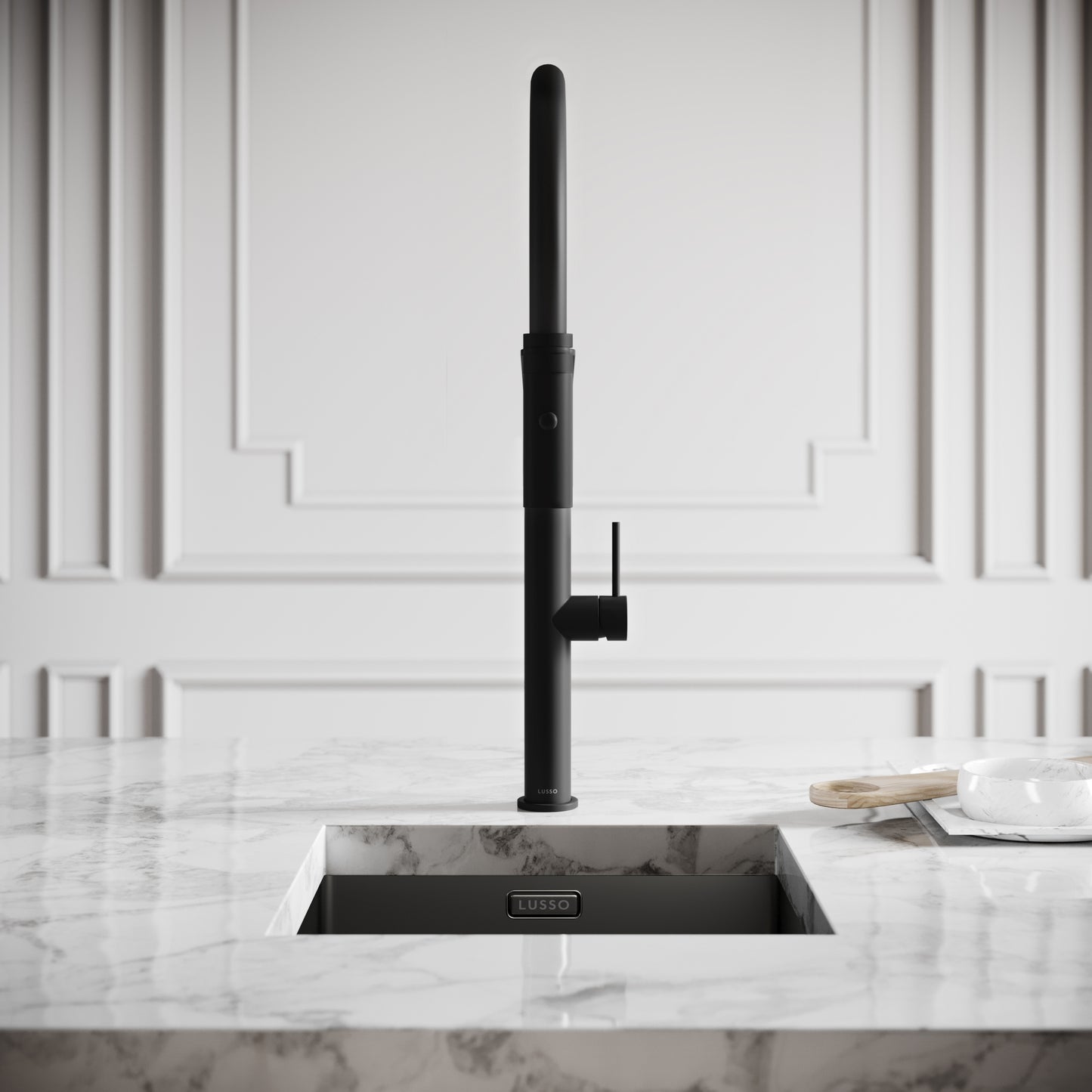 Livello Pull Out Kitchen Tap in Matte Black & Vello Undermount Kitchen Sink Black Gunmetal