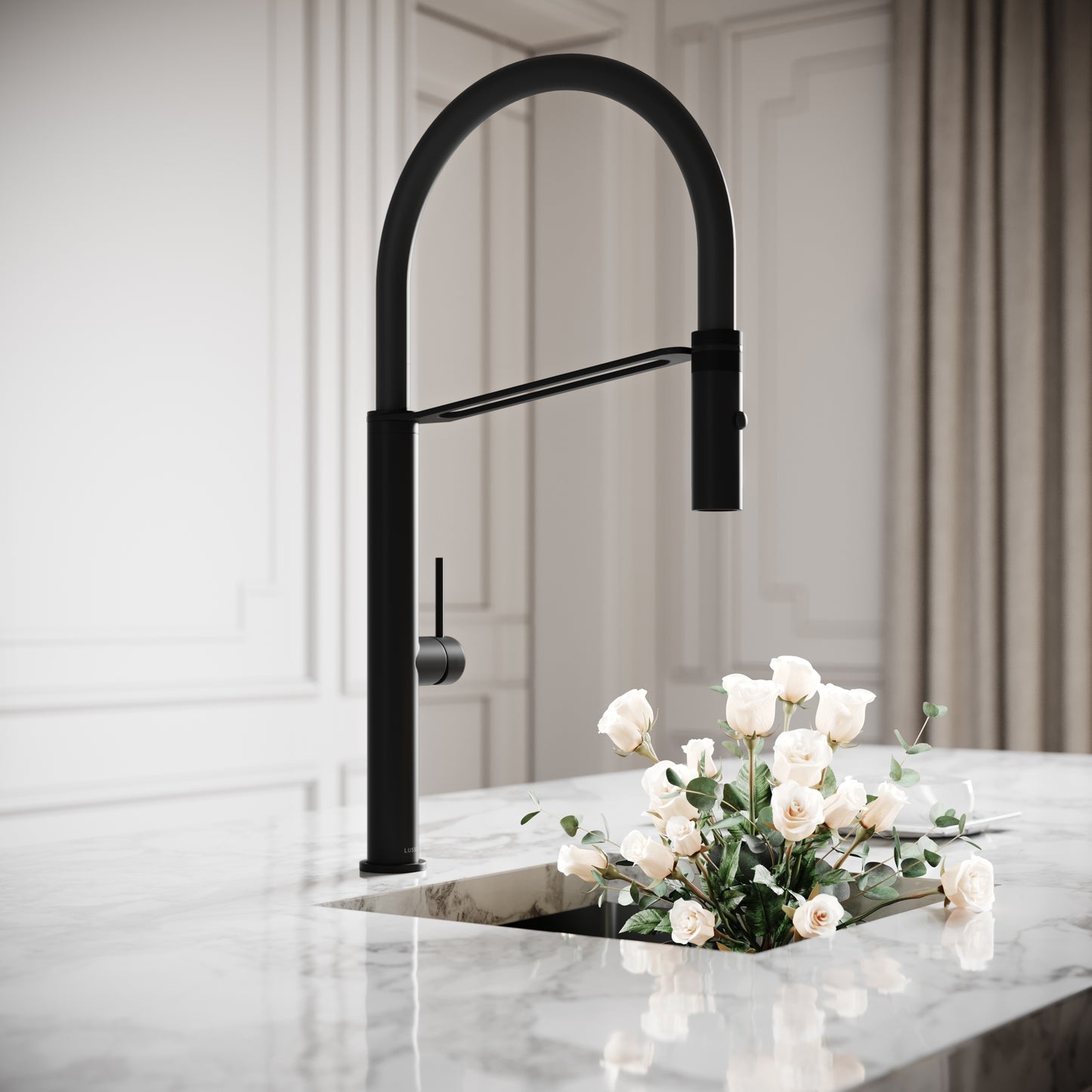 Livello Pull Out Kitchen Tap in Matte Black & Vello Undermount Kitchen Sink Black Gunmetal