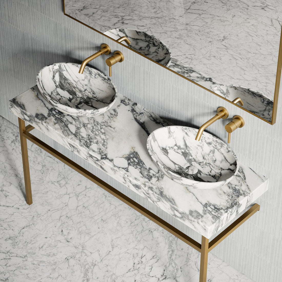 Lomazzo Arabescato & Gold Freestanding Vanity Unit 1400mm | LUSSO