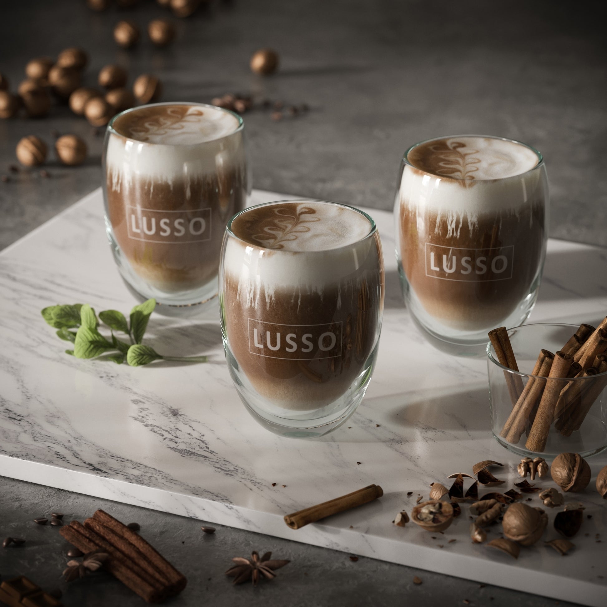 Lusso Glass Insulated Double Walled Hot Drink Tumblers x 4