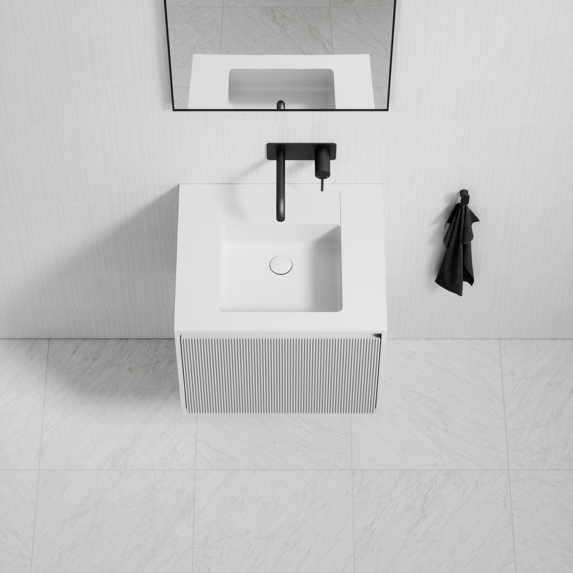 Luv Matte White Fluted Vanity Unit with Stone Basin 600 mm