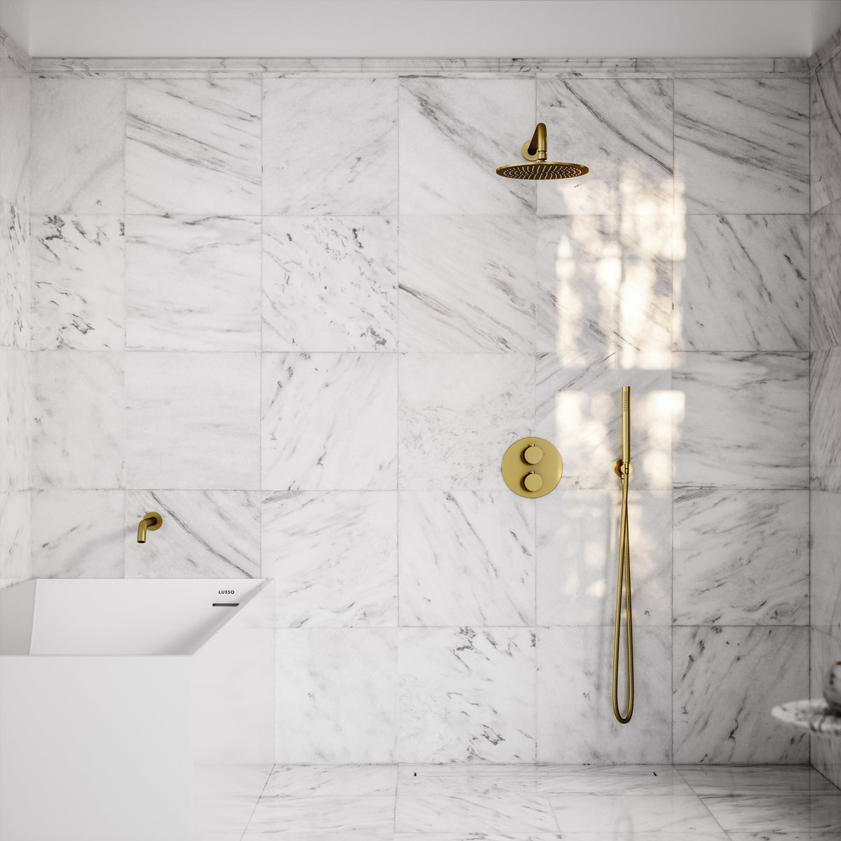 Luxe Brushed Gold 3 Way Thermostatic Shower Set - LUSSO