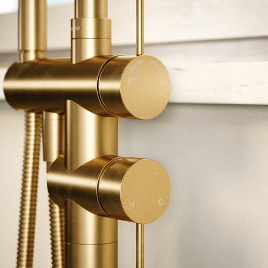 Luxe Brushed Gold Floorstanding Bath Shower Mixer Tap