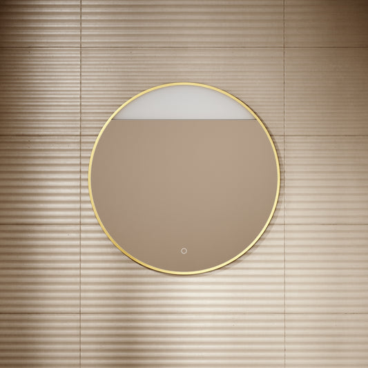 Luxe Brushed Gold Round Mirror with Light & Demister 800mm