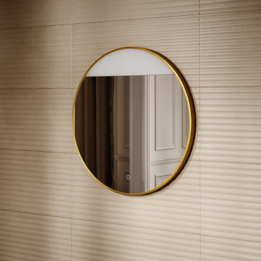 Luxe Brushed Gold Round Mirror with Light & Demister 800mm