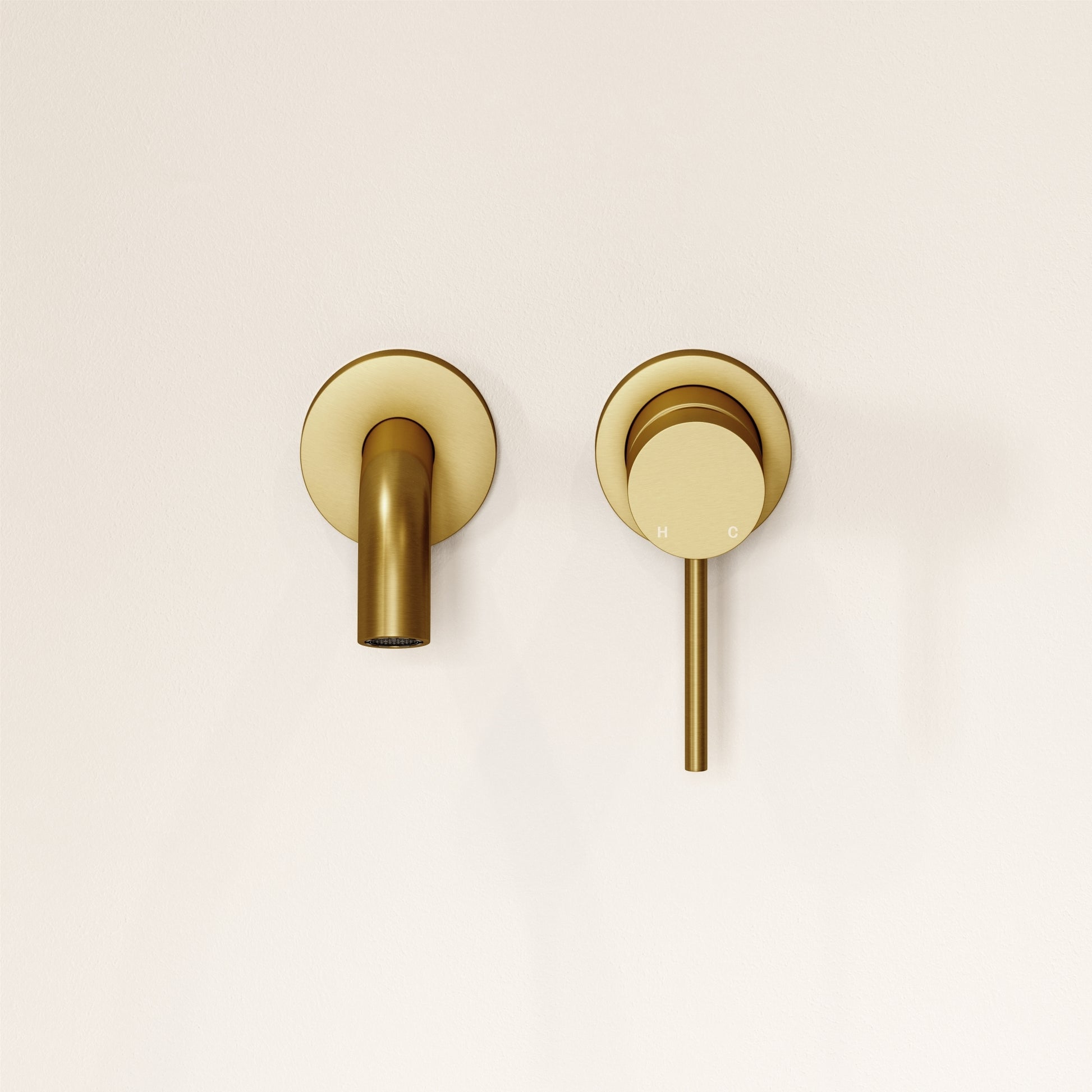 Luxe Brushed Gold Short Projection Wall Mounted Basin Mixer Tap