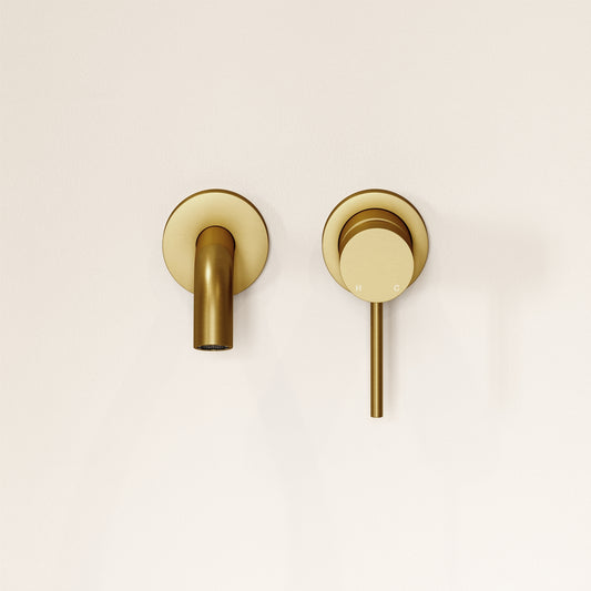 Luxe Brushed Gold Short Projection Wall Mounted Basin Mixer Tap